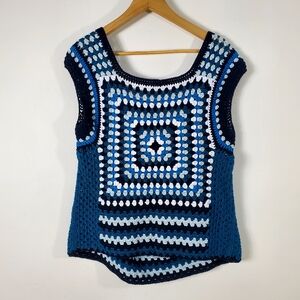 Vintage Crochet Granny Square Vest Tank M/L